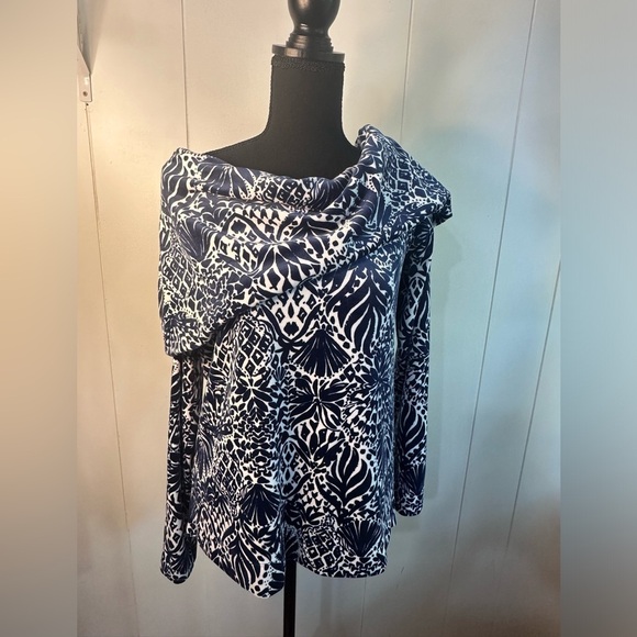 Lily Pulitzer Belinda Navy & White Velpur Women’s Off the Shoulder Blouse Size M - Picture 4 of 10